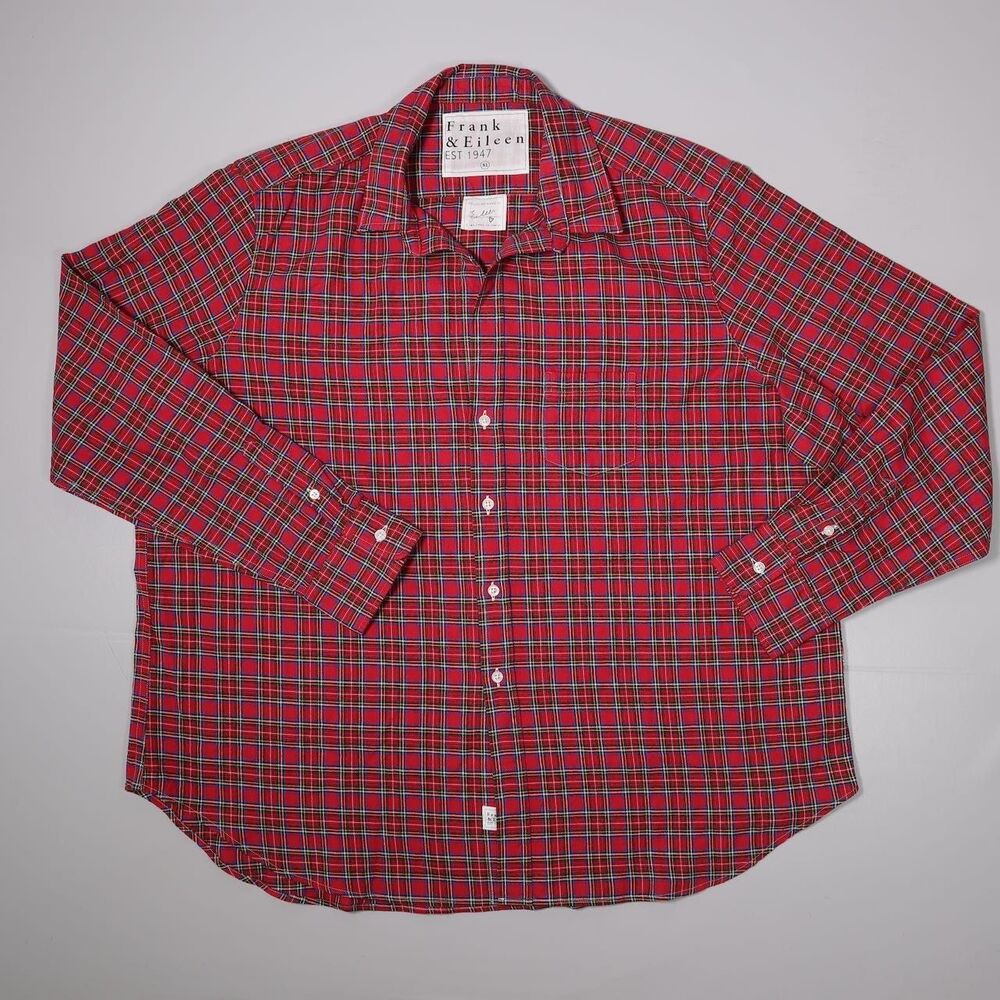 Frank & Eileen Flannel Soft Button Shirt Red Plaid-Woven In Italy OverSize XL
